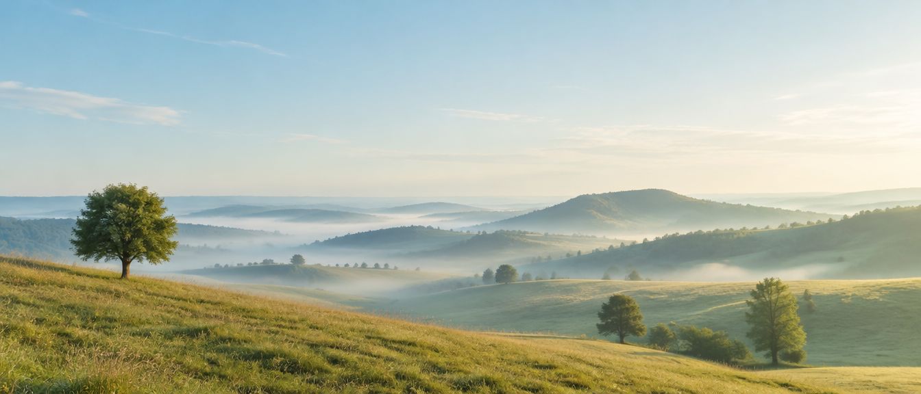 Sanfte Hügel der Schwäbischen Alb im Morgennebel